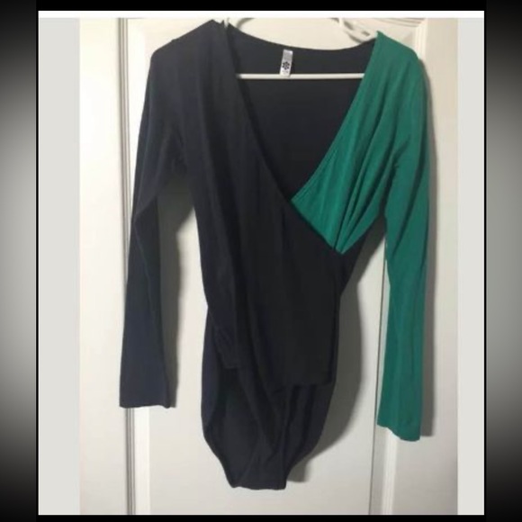 AMERICAN APPAREL Colour block Cotton Spandex Jersey Cross-v bodysuit size large - Picture 2 of 3